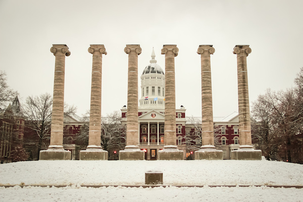 Jesse Hall and the columns in the winter